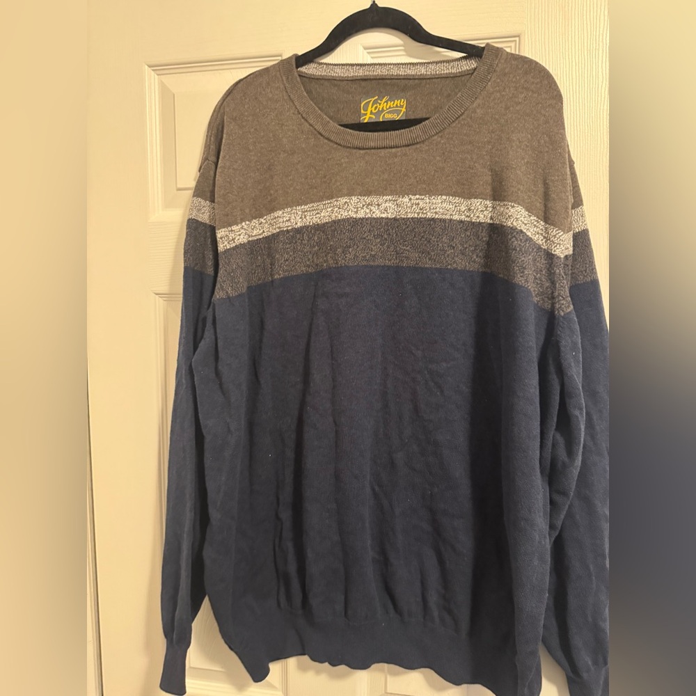90's Y2K Blue and Gray Men's Striped Sweater 100% Cotton XXL